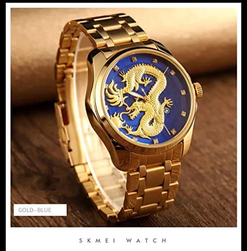 Gosasa Men Luxury Gold Chinese Dragon Carved Dial Diamond Quartz Watch Waterproof 46mm thumbnail 3