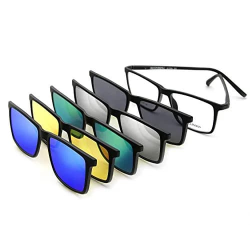 Bauhaus Magnetic Clip-On Sunglasses 5-in-1 Set | Polarized UV Retro Square Eyeglasses Fit Over thumbnail 1