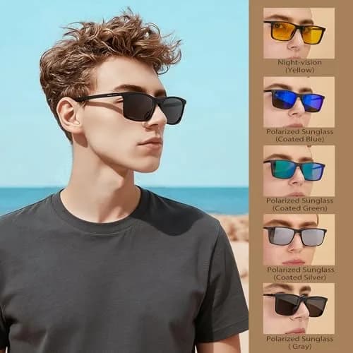 Bauhaus Magnetic Clip-On Sunglasses 5-in-1 Set | Polarized UV Retro Square Eyeglasses Fit Over thumbnail 6