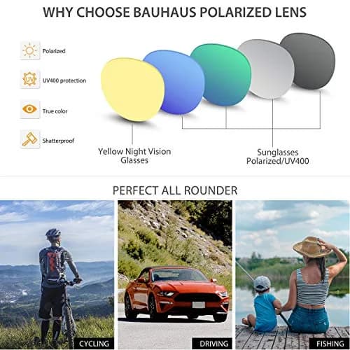 Bauhaus Magnetic Clip-On Sunglasses 5-in-1 Set | Polarized UV Retro Square Eyeglasses Fit Over thumbnail 8