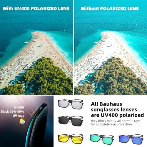 Bauhaus Magnetic Clip-On Sunglasses 5-in-1 Set | Polarized UV Retro Square Eyeglasses Fit Over thumbnail 3