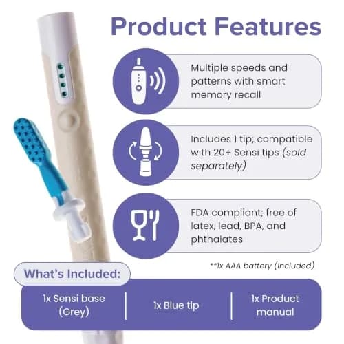 TalkTools Sensi Oral Motor Therapy Essential Vibration Tool with Textured Chewy Tip | Grey thumbnail 3