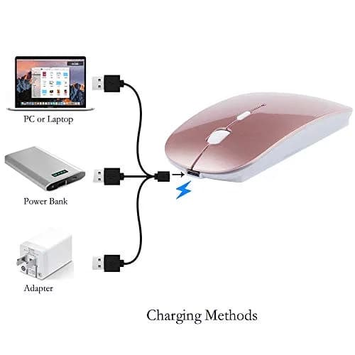 KLO Rechargeable Bluetooth Mouse Rose Gold | 4 Connection Modes, Silent, 1600 DPI, Type-C & USB thumbnail 6