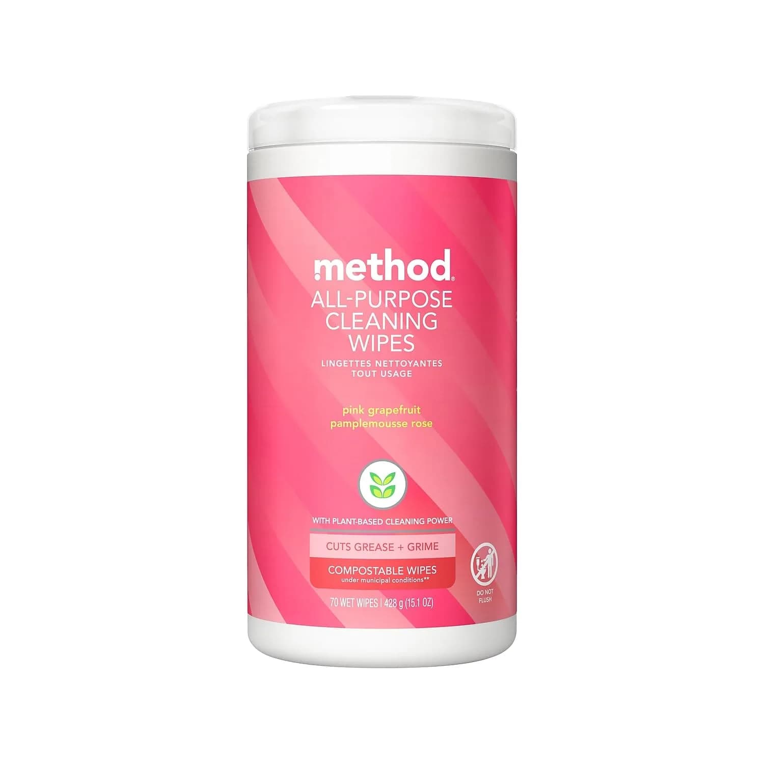 Method All-Purpose Cleaning Wipes, Pink Grapefruit, 70 Count | Compostable Plant-Based Formula - main product image