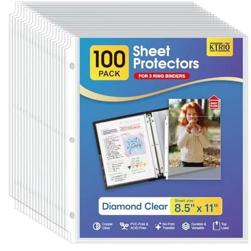 KTRIO Sheet Protectors 8.5 x 11 Inch, 100 Pack | Clear Polypropylene for 3-Ring Binders thumbnail 1