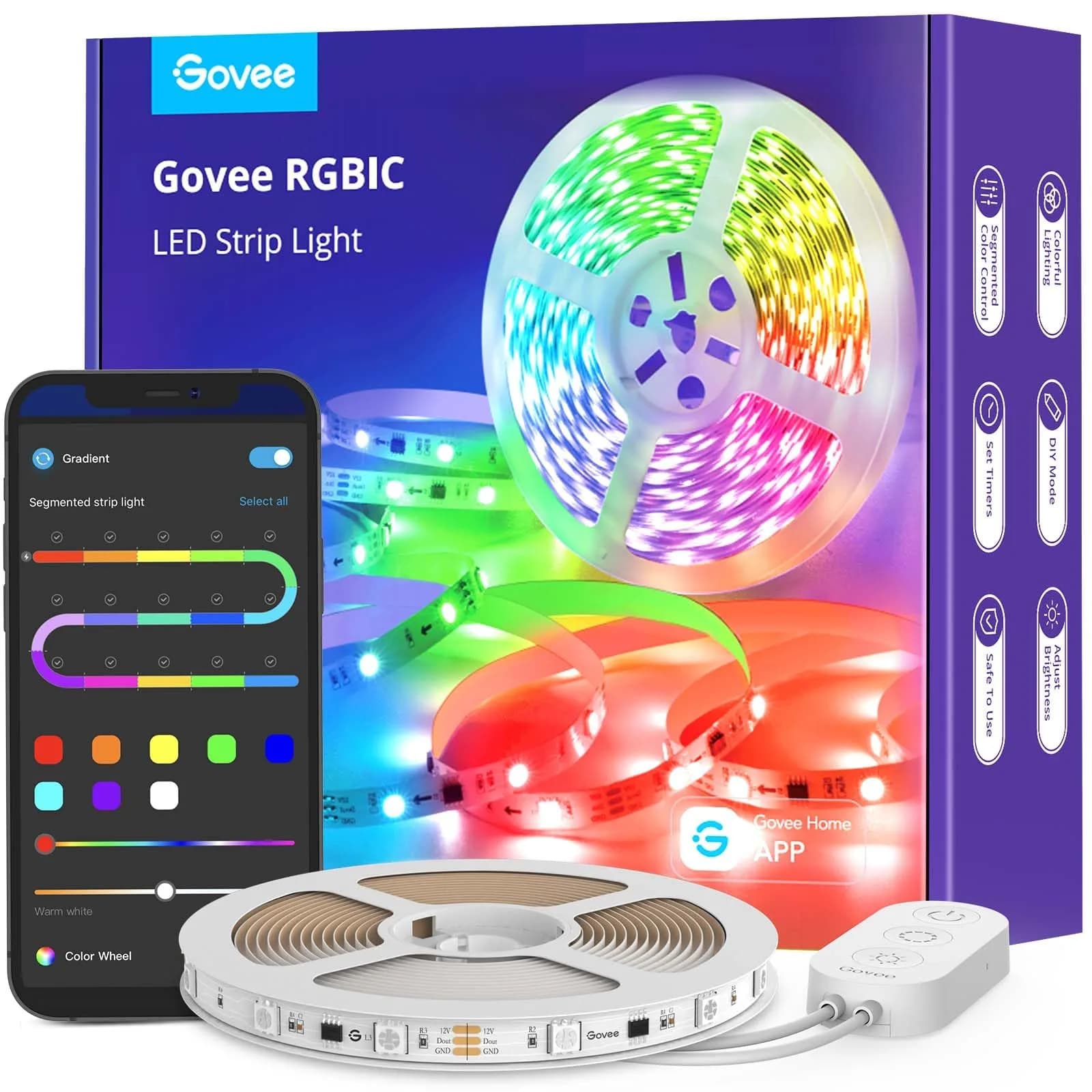 Govee RGBIC LED Strip Lights 5m (16.4ft) | Smart App Control for Bedroom — 16.4ft