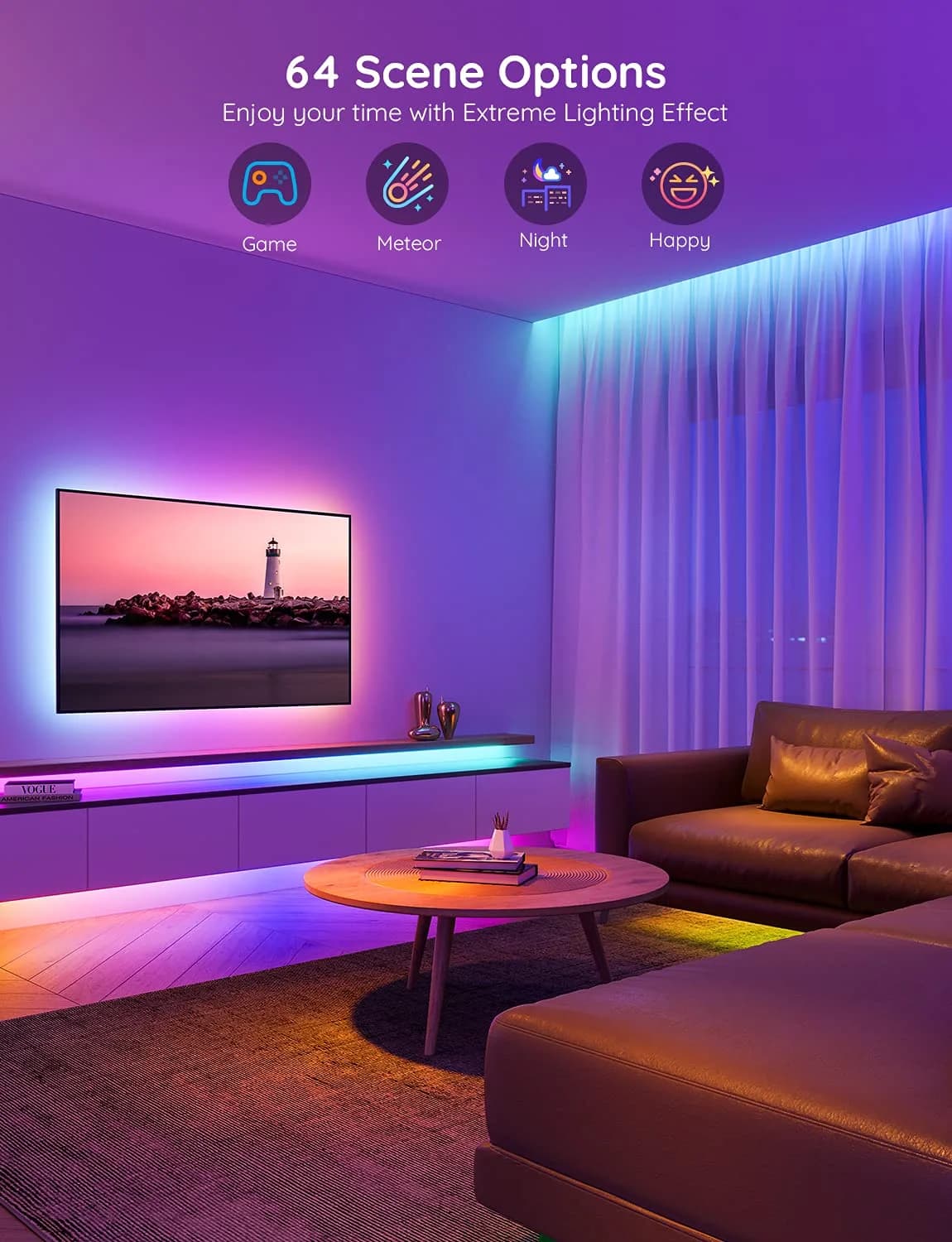 Govee 32.8ft RGBIC LED Strip Lights with Smart App Control for Bedroom - view 3