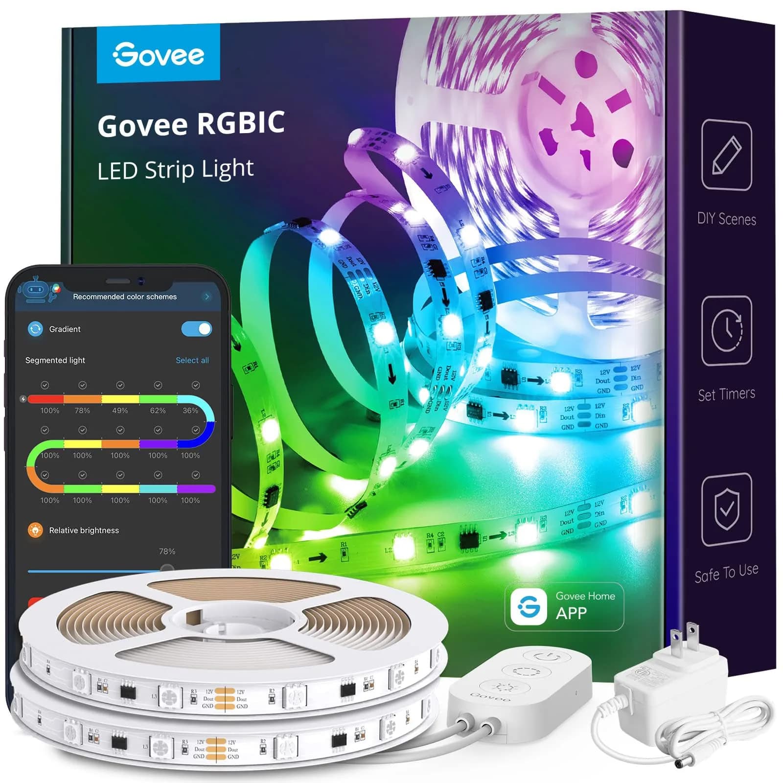 Govee RGBIC LED Strip Lights 5m (16.4ft) | Smart App Control for Bedroom — 32.8ft