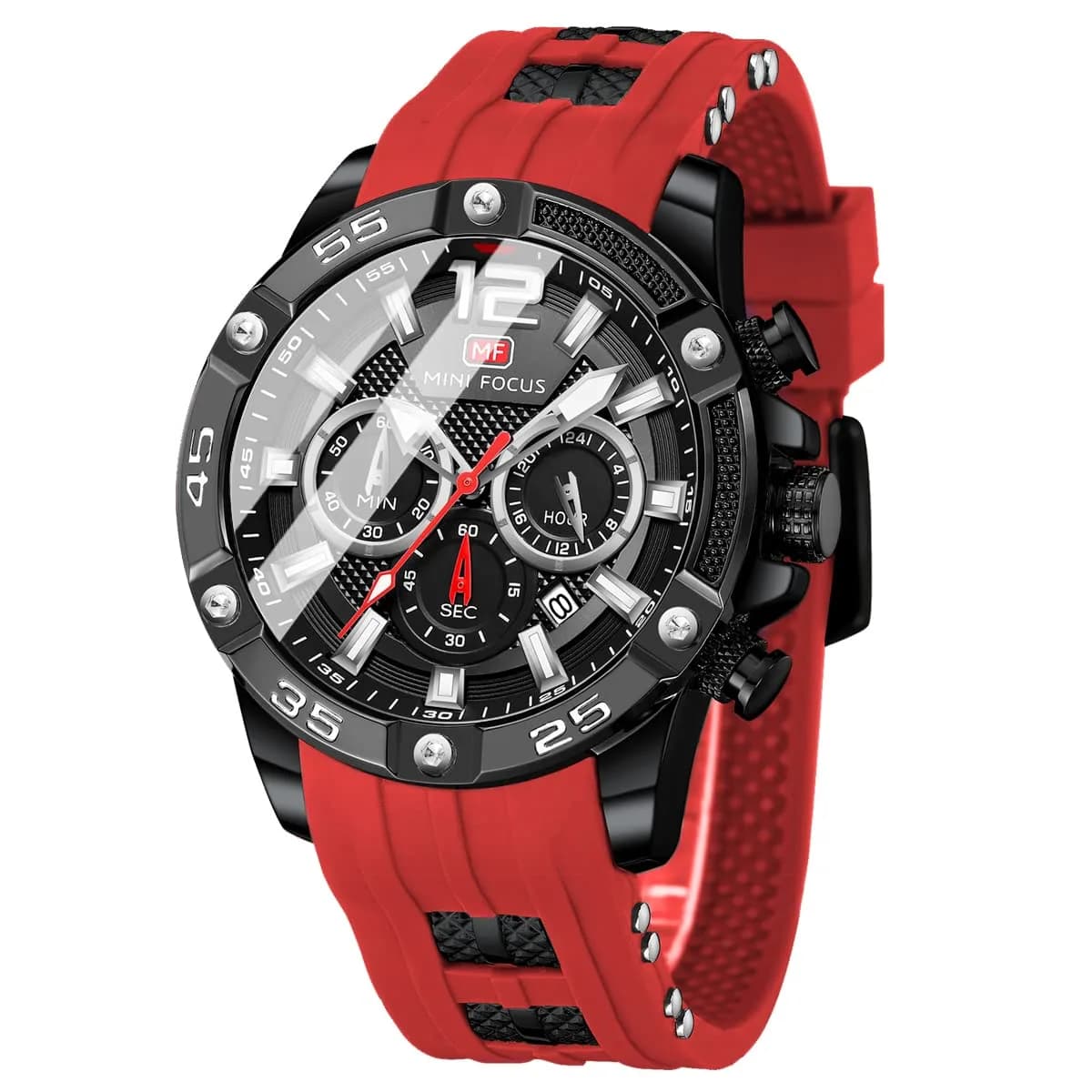 MF MINI FOCUS Men's Chronograph Watch with Red Silicone Strap | Japanese Quartz Movement — F-full Red