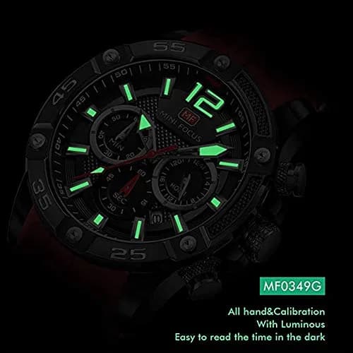 MF MINI FOCUS Men's Chronograph Watch Red Silicone Strap | Japanese Quartz Movement thumbnail 4