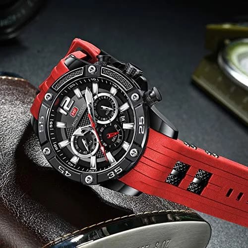 MF MINI FOCUS Men's Chronograph Watch Red Silicone Strap | Japanese Quartz Movement thumbnail 2