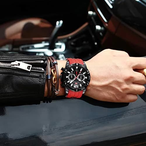 MF MINI FOCUS Men's Chronograph Watch Red Silicone Strap | Japanese Quartz Movement thumbnail 3