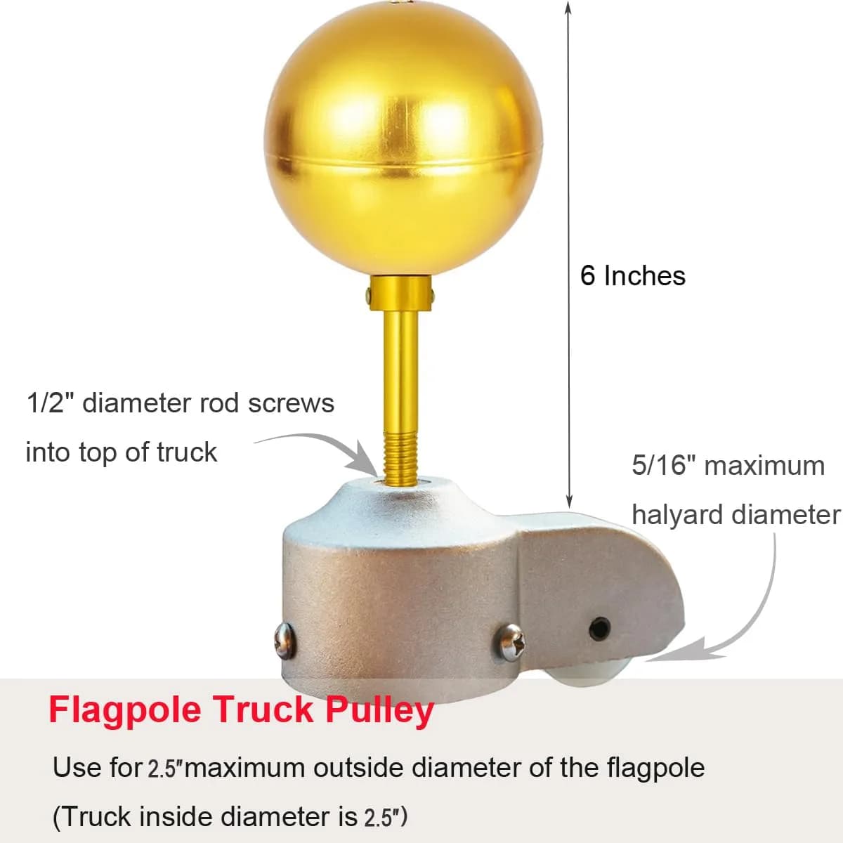 EKEV Flag Pole Repair Kit with Gold Ball, 50ft Rope & Cleat for 2.5" OD Tube | Outdoor Decor for Homes & Businesses - view 6