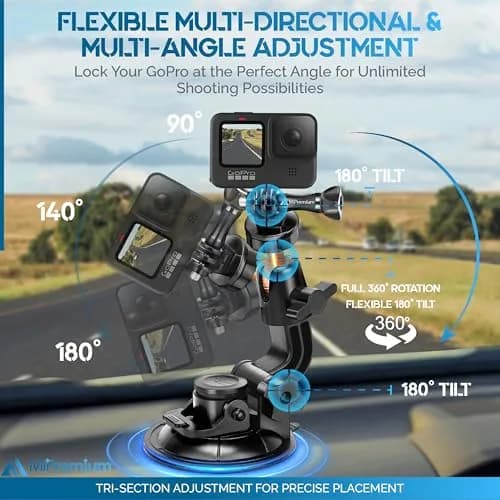 MiPremium Car Suction Cup Mount for GoPro Hero 13 12 11 10 9 8 7 6 5 4 3 | Strong hold, 360° rotation, waterproof thumbnail 4
