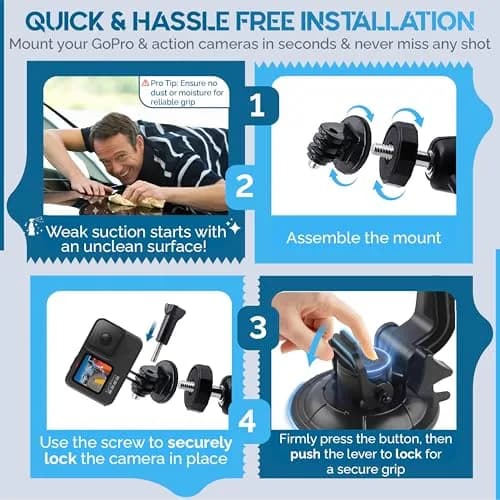 MiPremium Car Suction Cup Mount for GoPro Hero 13 12 11 10 9 8 7 6 5 4 3 | Strong hold, 360° rotation, waterproof thumbnail 6