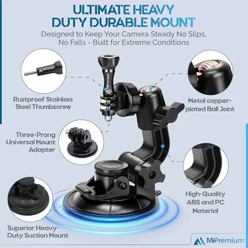 MiPremium Car Suction Cup Mount for GoPro Hero 13 12 11 10 9 8 7 6 5 4 3 | Strong hold, 360° rotation, waterproof thumbnail 7