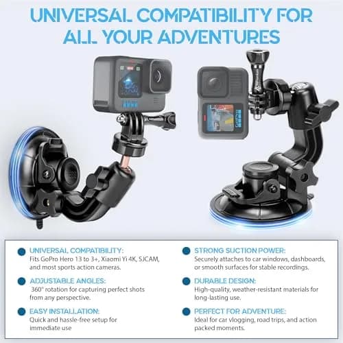 MiPremium Car Suction Cup Mount for GoPro Hero 13 12 11 10 9 8 7 6 5 4 3 | Strong hold, 360° rotation, waterproof thumbnail 9