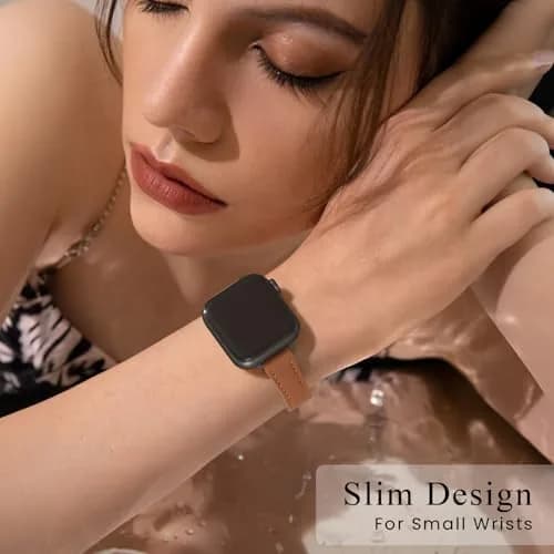 STIROLL Slim Leather Band Compatible with Apple Watch Series 12/11/10/9/8/7/SE 38mm-42mm | Elegant Women's Strap thumbnail 2