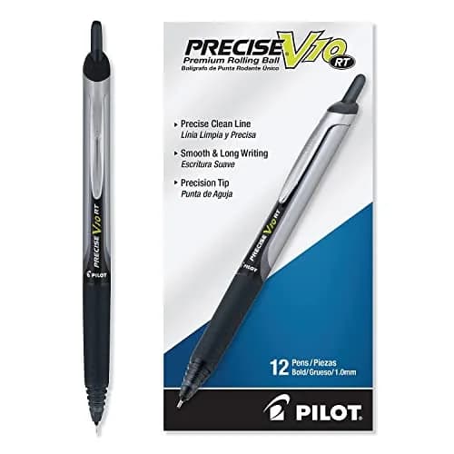 PILOT Precise V10 RT Retractable Ball Pens 1.0mm Black | Smooth Liquid Ink, Bold Point, Refillable, 12-Pack thumbnail 4