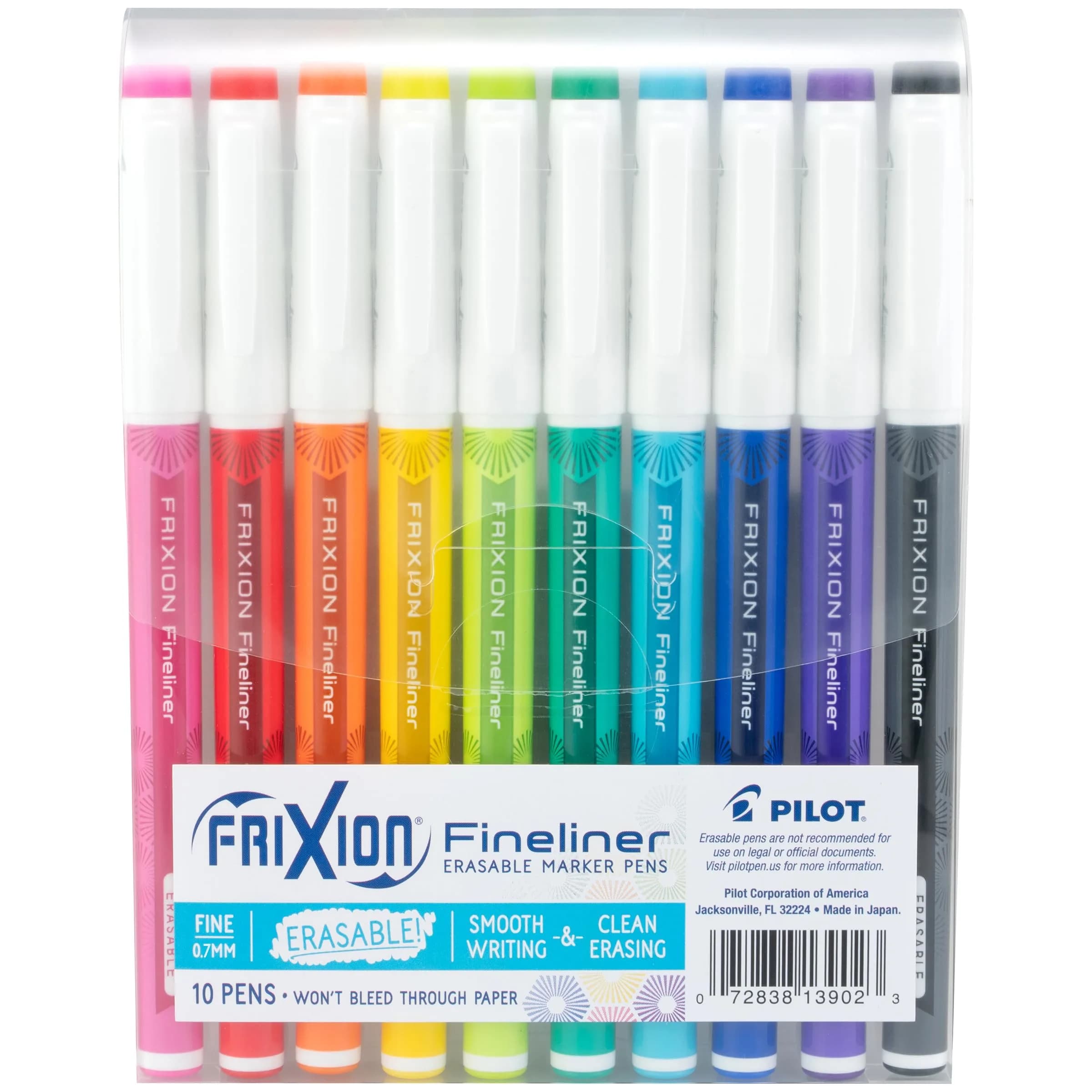 PILOT FriXion Fineliner Erasable Marker Pens, Fine Point 0.7 mm, Assorted 10 Colors | Acid-Free & Fade-Resistant