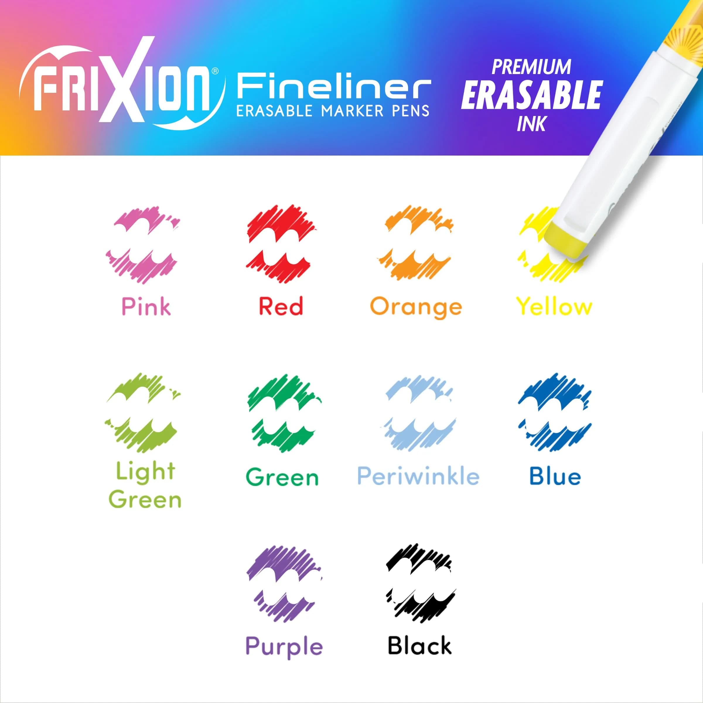 PILOT FriXion Fineliner Erasable Marker Pens, Fine Point 0.7 mm, Assorted 10 Colors | Acid-Free & Fade-Resistant - view 5