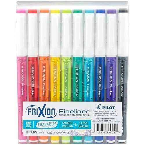 PILOT FriXion Fineliner Erasable Marker Pens, Fine Point 0.7 mm, Assorted 10 Colors | Acid-Free & Fade-Resistant thumbnail 1