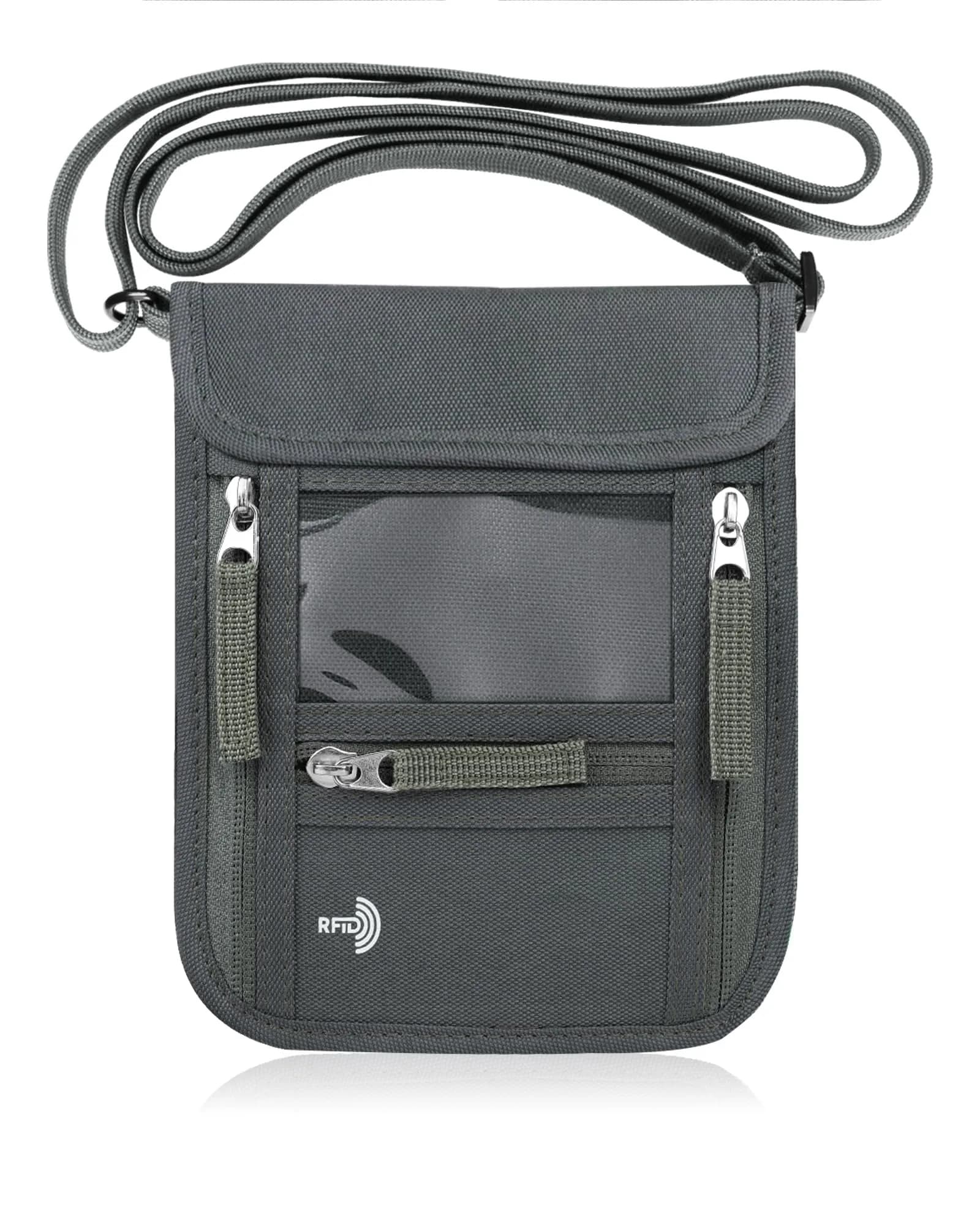 WALNEW RFID Blocking Passport Holder Neck Pouch - Gray | Secure Travel Wallet for Men & Women - main product image