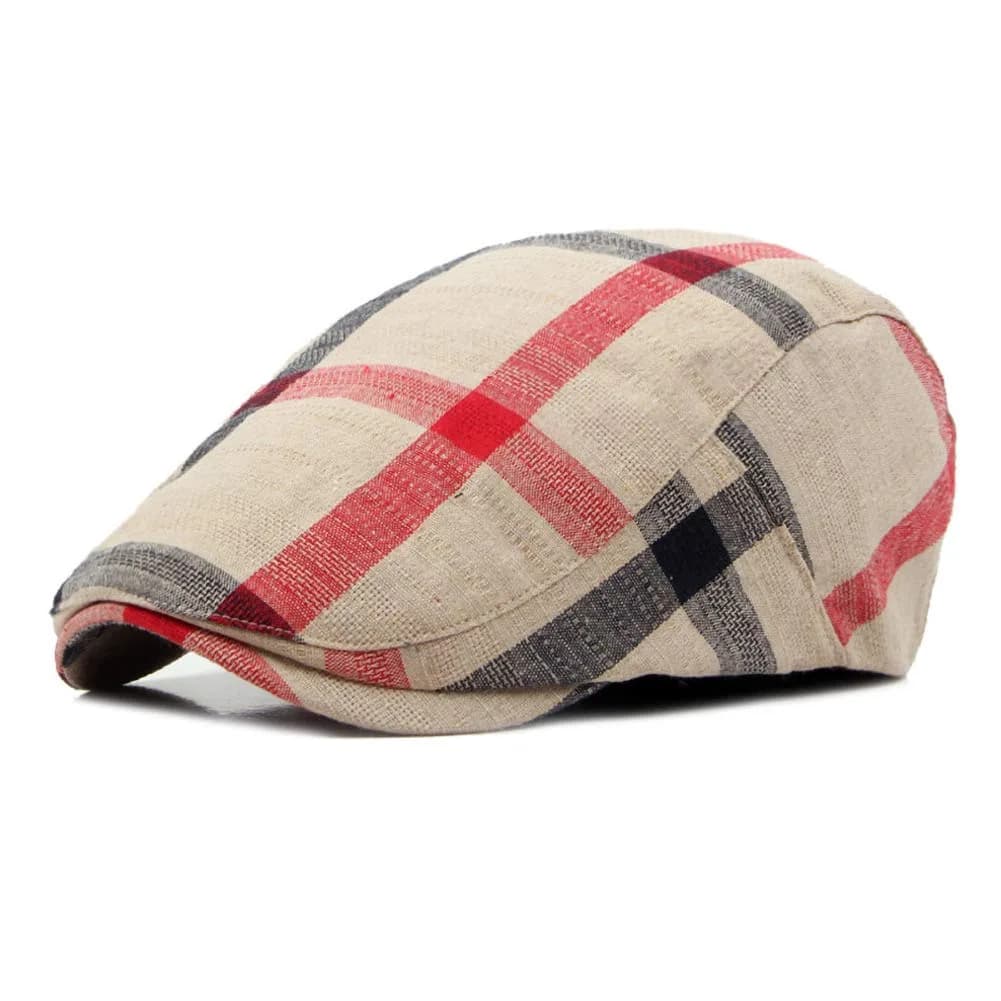 Gudessly Unisex Plaid Flat Cap 55-60cm (21.7-23.6 inches) | Vintage Ivy Gatsby Driving Hat — 446beige