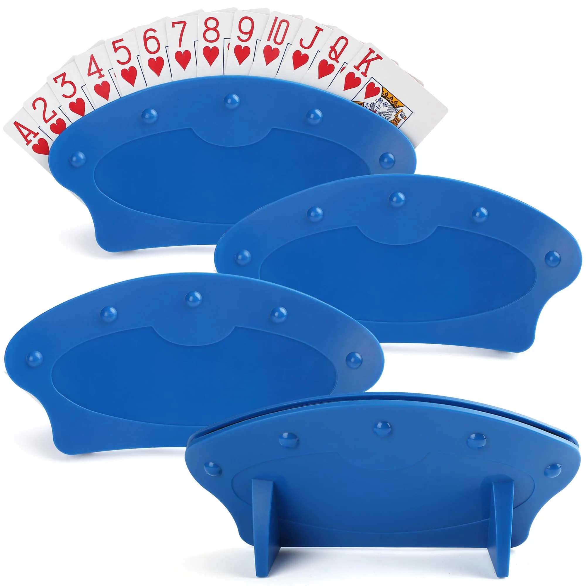 LotFancy Hands-Free Playing Card Holder 4-Pack Blue | Holds 15 Cards for Adults & Seniors - main product image
