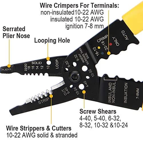 DOWELL 8-Inch Wire Stripper Cutter Crimper 10-22 AWG | Multifunction Tool for Electrical Wiring thumbnail 2