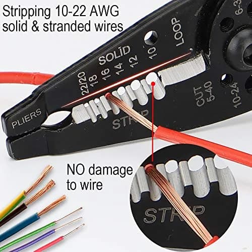 DOWELL 8-Inch Wire Stripper Cutter Crimper 10-22 AWG | Multifunction Tool for Electrical Wiring thumbnail 3