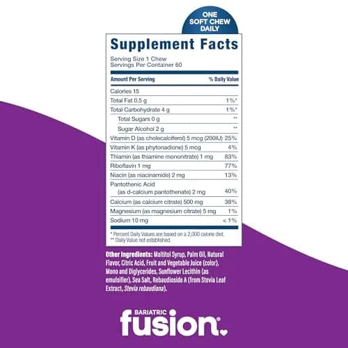 Bariatric Fusion Calcium Soft Chews, Cran-Grape | Bone Support & Energy Boost, 60 Count thumbnail 4