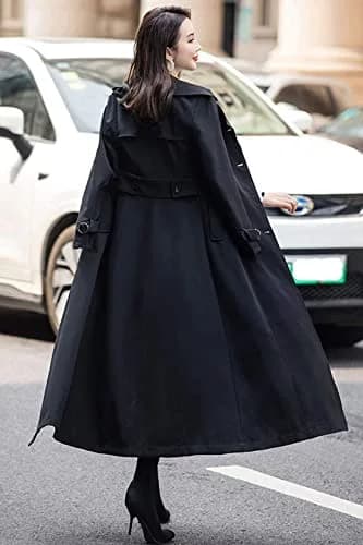 ebossy Women's Double Breasted Duster Trench Coat Slim Long Sleeve Overcoat (M, Black) | Classic Windproof Long Coat for Women thumbnail 4
