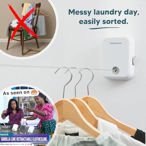 GorillaLine Retractable Clothesline 13.9 ft (4.2 m) | Heavy Duty Stainless Steel Indoor Outdoor Drying Rack thumbnail 3