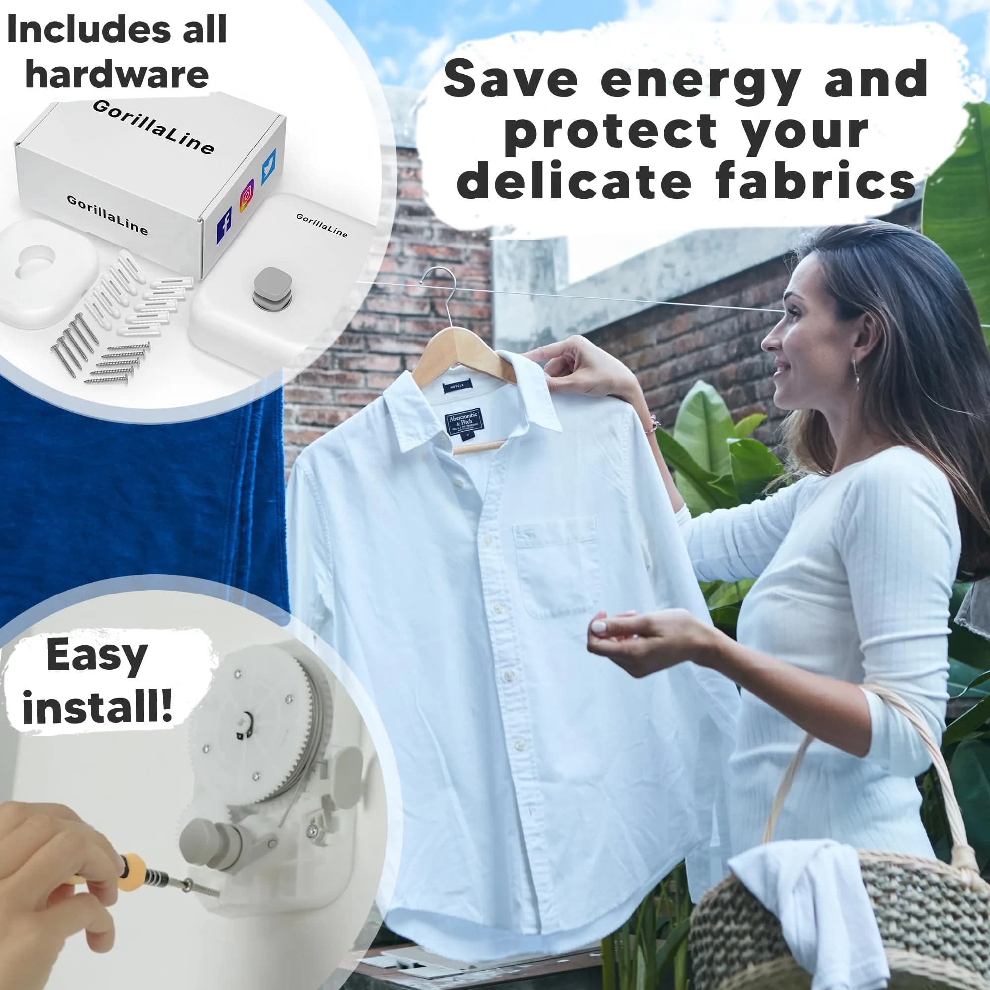 GorillaLine Retractable Clothesline 13.9 ft (4.2 m) | Heavy Duty Stainless Steel Indoor Outdoor Drying Rack - view 4
