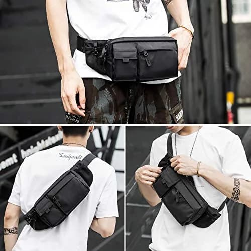 SEAFEW Waterproof Black Waist Bag Fanny Pack 35.6cm x 14cm x 4.5cm | Adjustable Waist Belt for Men & Women thumbnail 2
