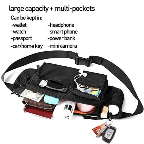 SEAFEW Waterproof Black Waist Bag Fanny Pack 35.6cm x 14cm x 4.5cm | Adjustable Waist Belt for Men & Women thumbnail 3