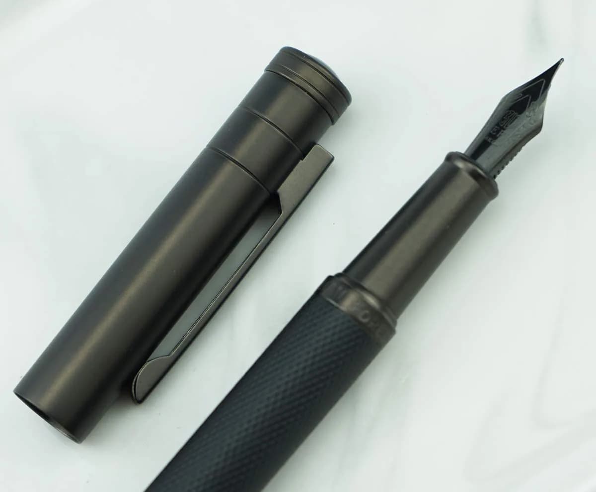erofa Black Fountain Pen with EF Nib, Silver Aluminum Alloy, Bamboo Clip, 0.5mm - view 4
