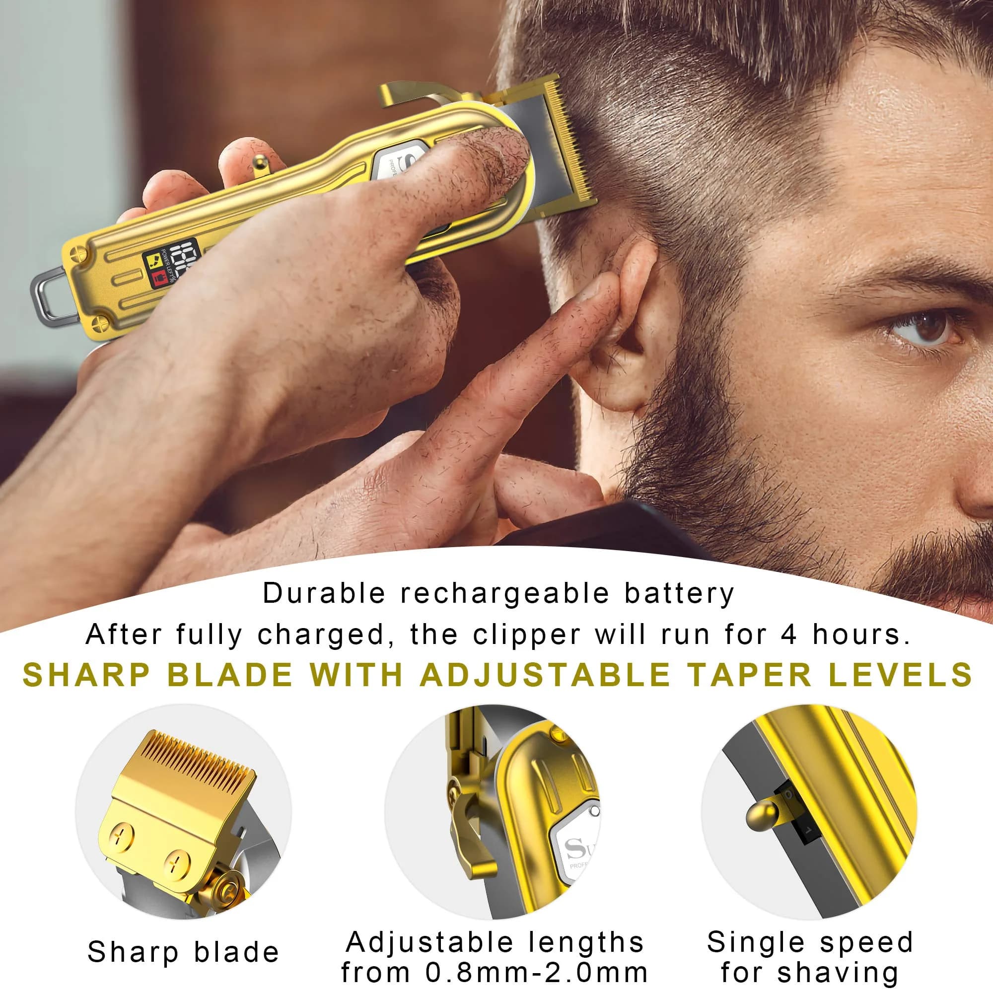 SURKER Professional Hair Clippers for Men - Rechargeable Cordless Beard Trimmer Grooming Kit with 8 Guide Combs | 240 Min Runtime - view 4