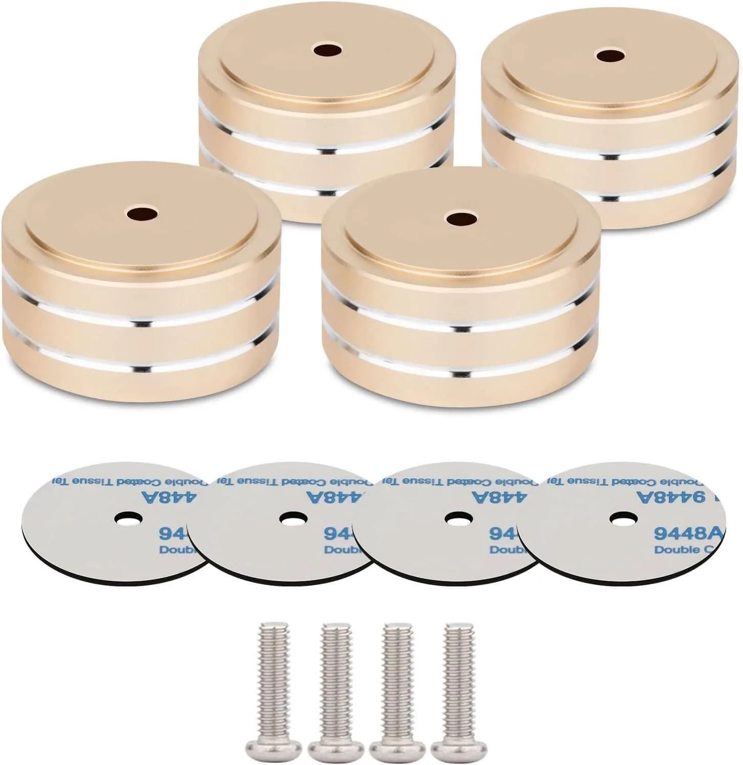 Monosaudio Gold 4Pcs Aluminum HIFI AMP Speaker Isolation Stand 40mm Diameter x 20mm Height | Vibration Damping Feet for Turntables & Amplifiers — Gold