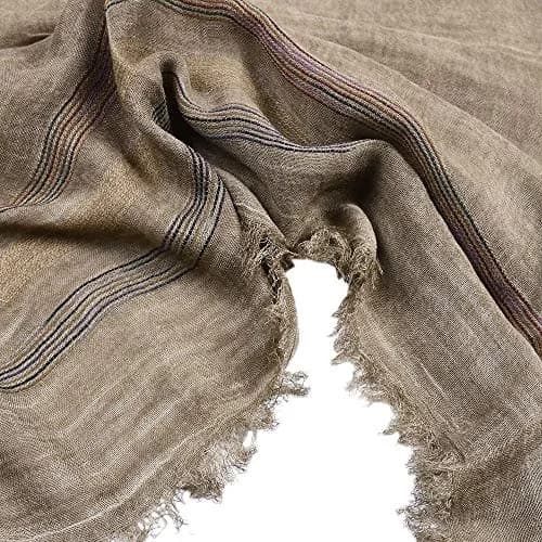 Kangqifen Unisex Striped Cotton Linen Scarf 75 x 35 inches Khaki | Lightweight & Soft thumbnail 4