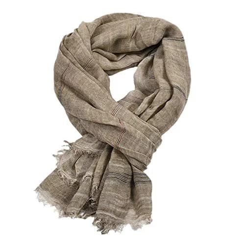 Kangqifen Unisex Striped Cotton Linen Scarf 75 x 35 inches Khaki | Lightweight & Soft thumbnail 2