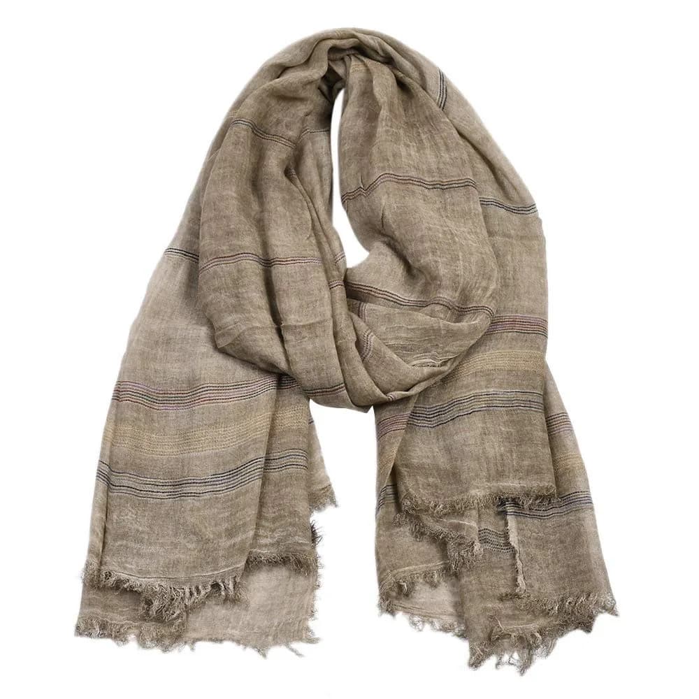 Kangqifen Unisex Striped Cotton Linen Scarf 75 x 35 inches Khaki | Lightweight & Soft - main product image
