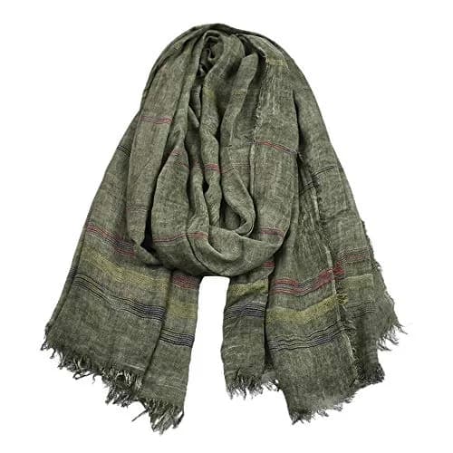 Kangqifen Unisex Striped Cotton Linen Scarf 75 x 35 inches | Lightweight & Soft for All Seasons thumbnail 1