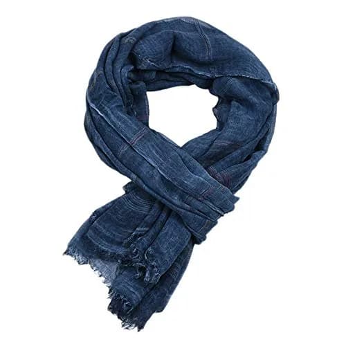 Kangqifen Unisex Striped Cotton Linen Scarf 75 x 35 inches Navy blue | Lightweight & Soft thumbnail 2