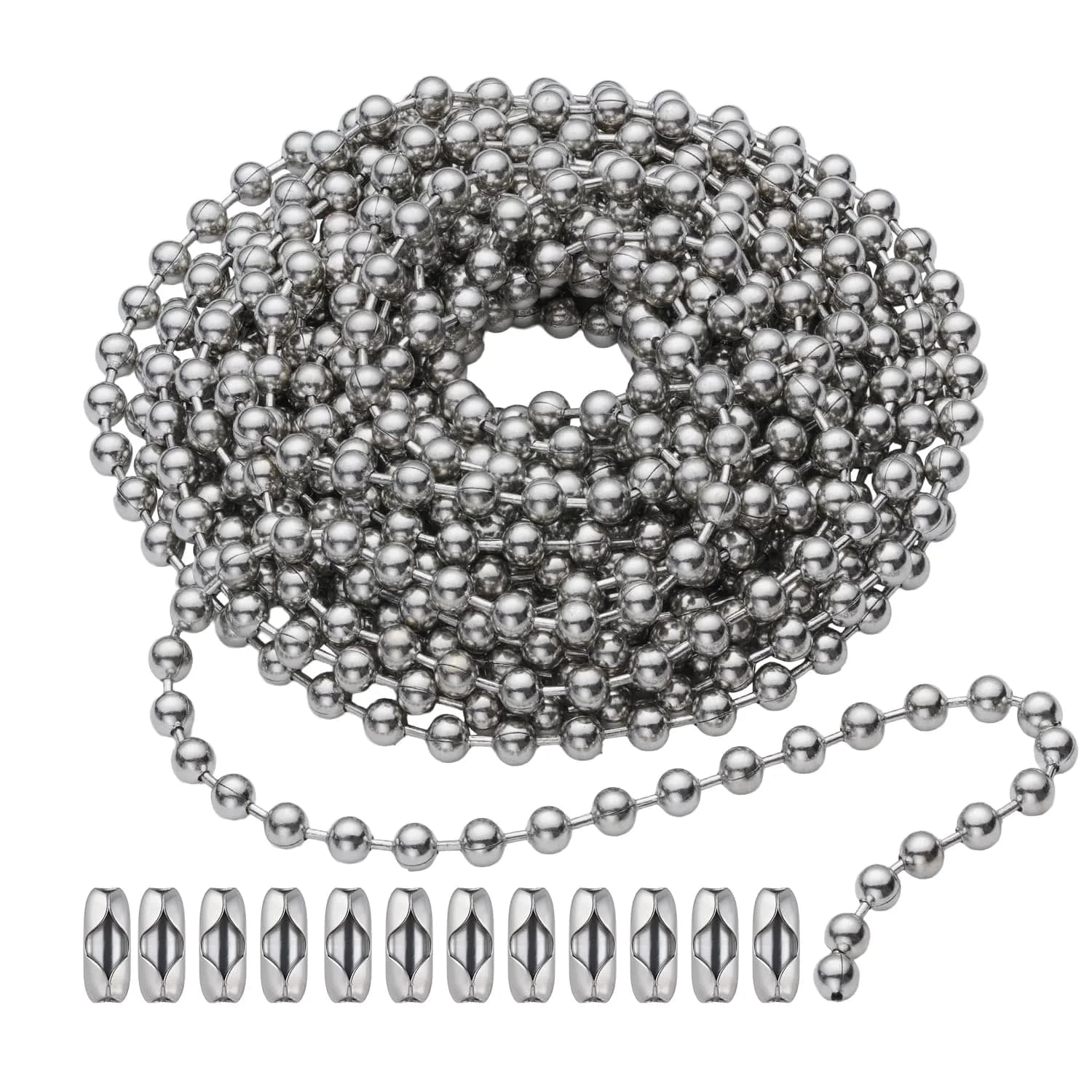 SmoTecQ Brass Fan Pull Chain Extension 120 Inch | Silver Beaded Chain for Ceiling Fans & Lights