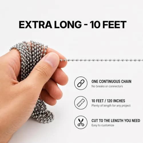 SmoTecQ Brass Fan Pull Chain Extension 120 Inch | Silver Beaded Chain for Ceiling Fans & Lights thumbnail 7