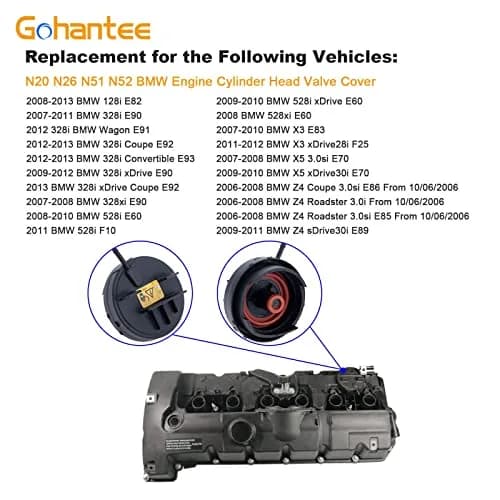 gohantee Engine Cylinder Head Valve Cover 11127552281 | Compatible with BMW N20 N52 N51 N26 thumbnail 2