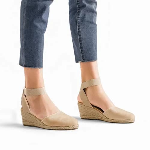 DREAM PAIRS Women's Ankle Strap Wedge Sandals Size 6 Nude | 2.4-inch Heel for Summer Outfits thumbnail 7
