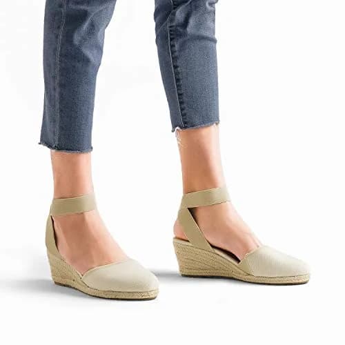 DREAM PAIRS Women's Ankle Strap Wedge Sandals, Size 9.5 (2.4 inch heel) Beige/White | Comfortable & Stylish Summer Footwear thumbnail 8